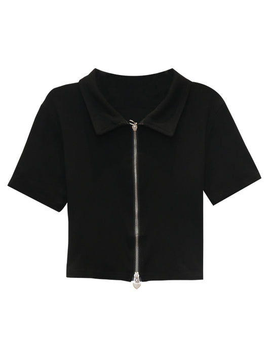 Playera Corta con Cierre Frontal Estilo Casual Moderno - Image 2