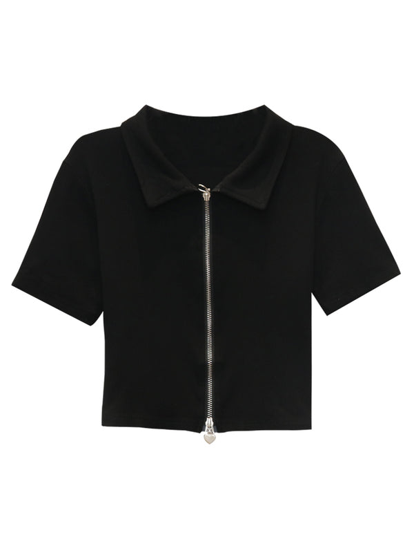 Playera Corta con Cierre Frontal Estilo Casual Moderno