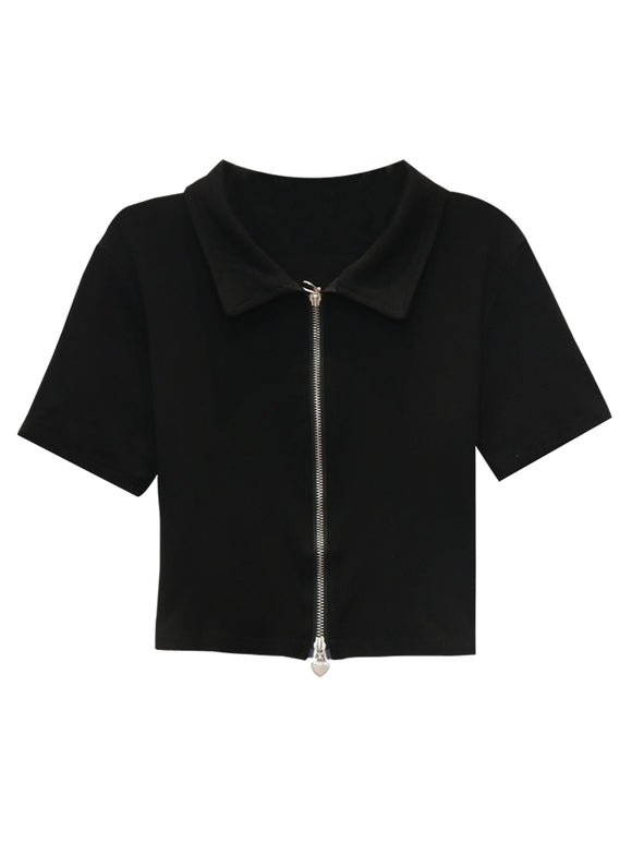 Playera Corta con Cierre Frontal Estilo Casual Moderno