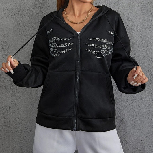 Sudadera con Capucha y Calavera Brillante - Cardigan Deportivo para Mujer - Image 11