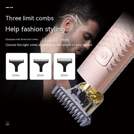 Rose gold hair clipper with diamond mesh engraving, gold blade, and digital display showing '99 POWER LEFT'. - Image 3