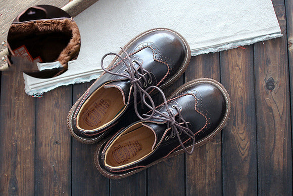 Zapatos de Cuero para Mujer Estilo Retro Literario