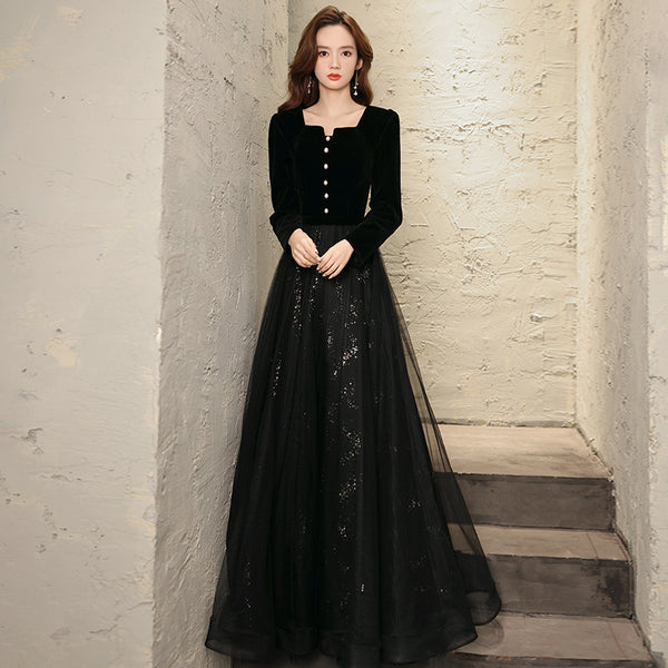 Vestido Largo Elegante de Manga Larga para Fiestas