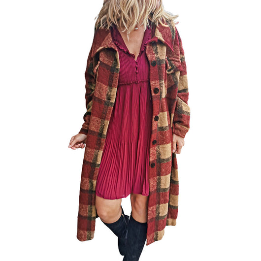 Cardigan Largo de Invierno con Estampado Cuadros para Mujer - Image 11