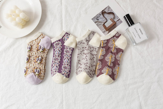 Calcetines de Malla Jacquard Ultrafinos para Mujer - Estilo Retro Ins - Image 6