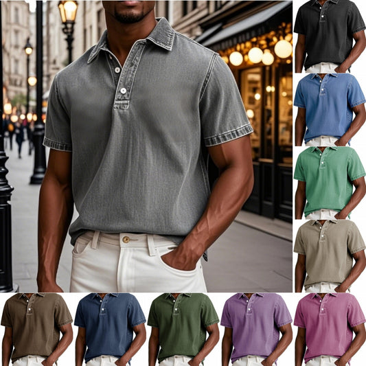 Polo Vintage de Manga Corta Liso para Hombre - Casual y Profesional