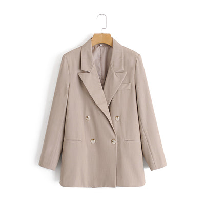 Blazer Doble Botonadura Mujer Elegante Maduro Corte Recto Casual