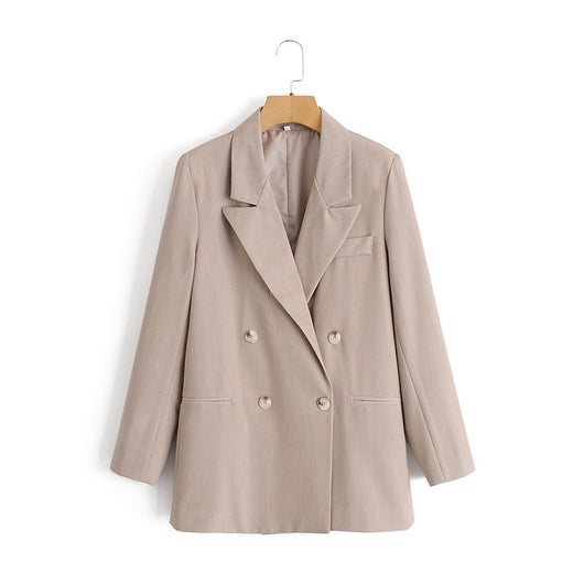 Blazer Doble Botonadura Mujer Elegante Maduro Corte Recto Casual