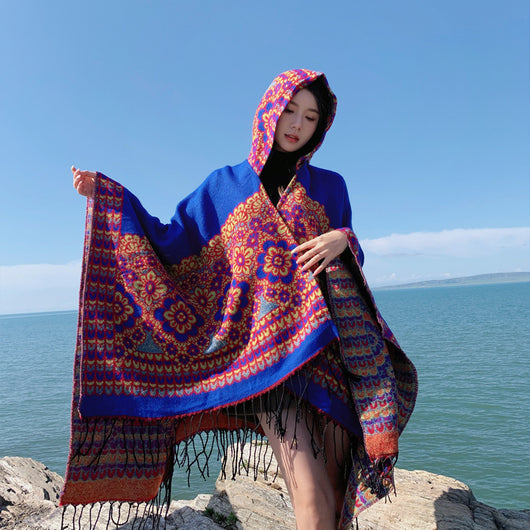 Poncho Étnico Desértico de Cashmira Artificial para Otoño e Invierno - Image 3