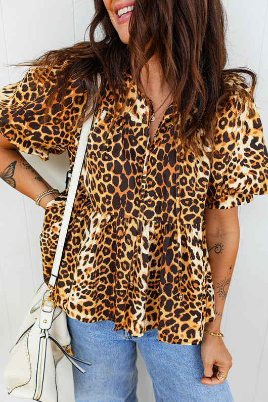 Blusa Suelta de Leopardo para Mujer - Manga Corta Casual - Image 3