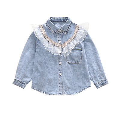 Blusa Infantil Elegante de Manga Larga con Cuello Solapa y Encaje - Image 11