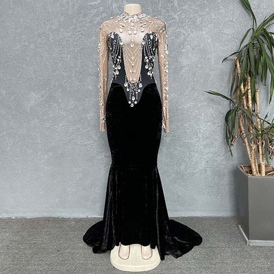 Vestido de Noche Ajustado con Diamantes y Borlas Brillantes - Image 4