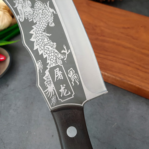 Machete Profesional Forjado con Patrón Dragón - Cortador Multifunción para Leña, Bambú y Hueso