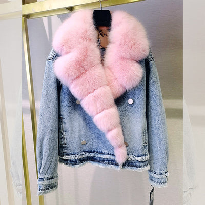 Abrigo Corto Estilo Vaquero con Cuello de Piel para Mujer - Image 10