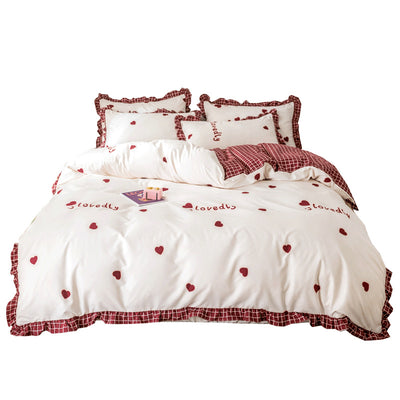 Juego de Cama Princesa 4 Piezas con Funda Nórdica Estampado Corazones