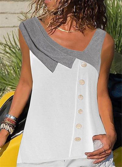 Blusa con Bloques de Color Asimétricos y Chaleco Botones Talla Grande