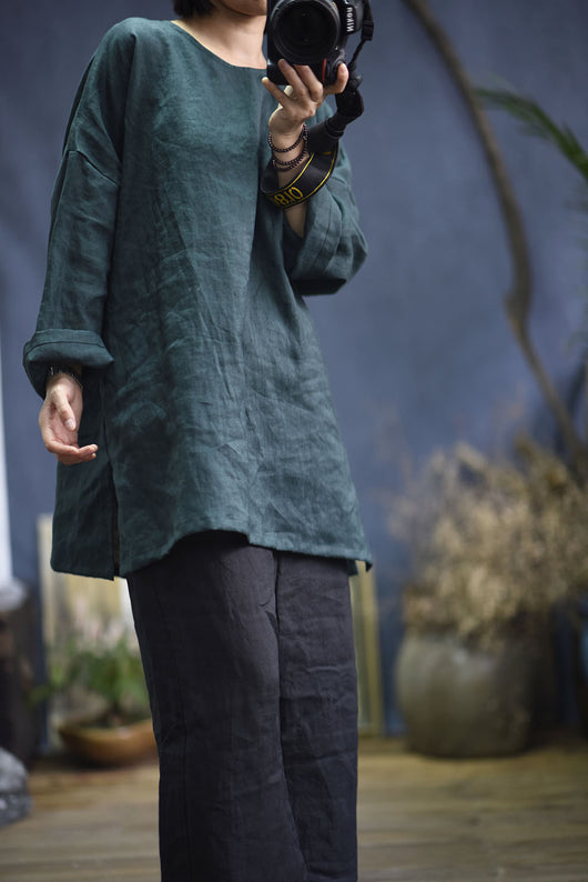 Sudadera Retro de Algodón y Lino con Abertura Lateral - Manga Larga Primavera Otoño - Image 19