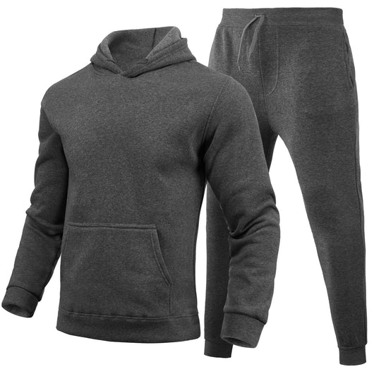 Men's navy blue slim-fit solid color hoodie and matching sweatpants set with drawstring hood and ribbed cuffs. - Image 17