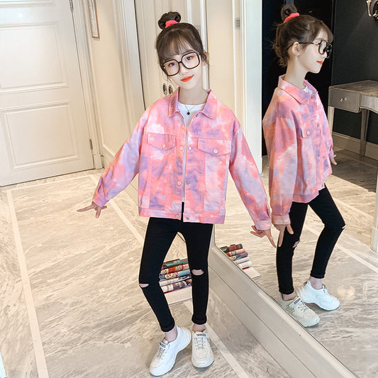 Chaqueta Denim Tie Dye Niña Estilo Coreano - Diseño Moderno Infantil - Image 2