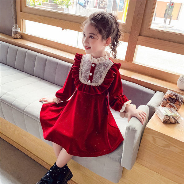 Vestido Navideño Rojo de Terciopelo para Niña