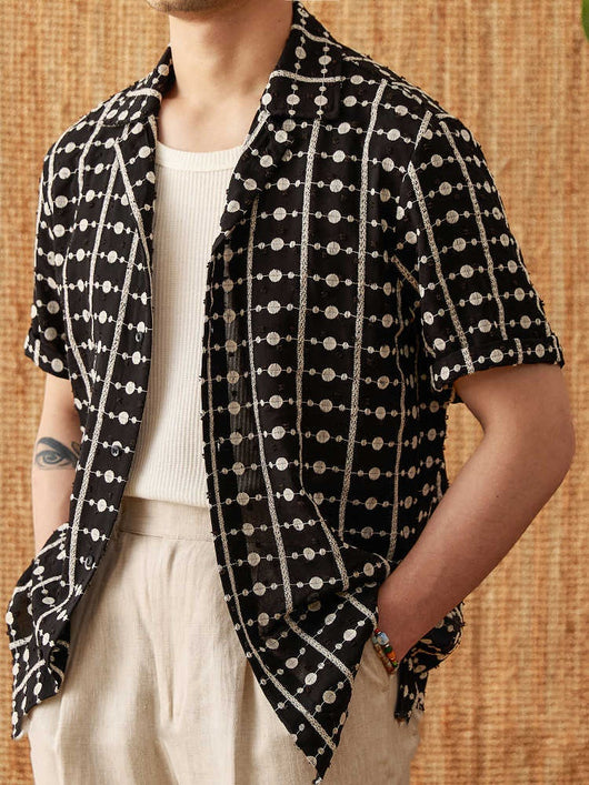 Camisa Cubana de Algodón Puro con Cuello Bordado - Manga Corta Estampada - Image 12