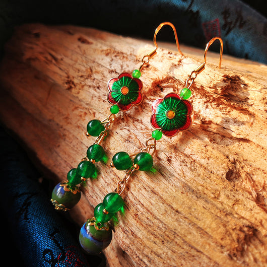 Aretes de Cerámica con Calcedonia Cloisonné - Joyería Étnica Artesanal - Image 2