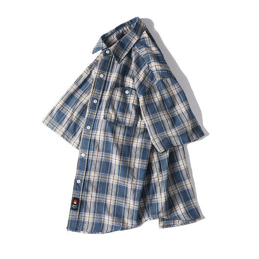 Camisa Retro Japonesa a Cuadros Lavada - Manga Corta Verano - Image 3