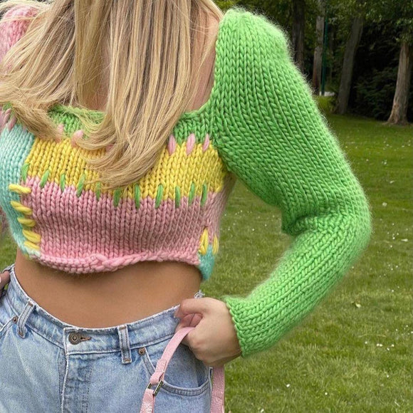Suéter Tejido Corto Estilo Dulce y Picante - Diseño Irregular Europeo y Americano