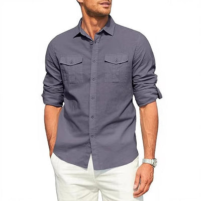 Camisa Casual de Manga Larga con Bolsillos Dobles Estilo Europeo - Image 3