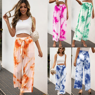 Pantalones Holgados con Estampado Tie Dye y Cinturón