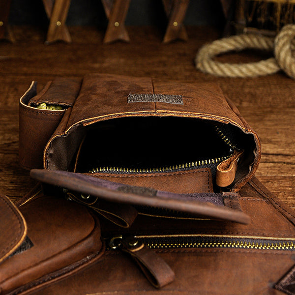 Bolsa de Cintura de Cuero Curtido al Aceite Vintage para Hombre - Estilo Outdoor
