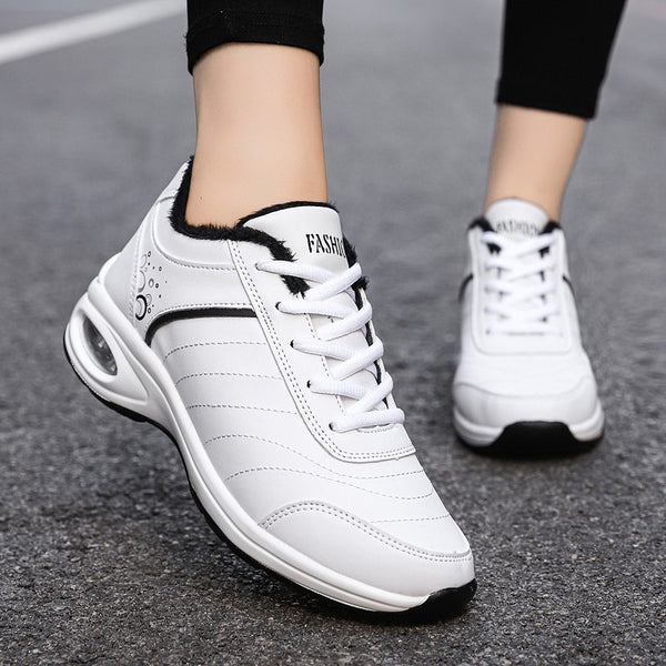 Zapatillas Deportivas para Mujer de Cuero con Suela Gruesa y Transpirabilidad