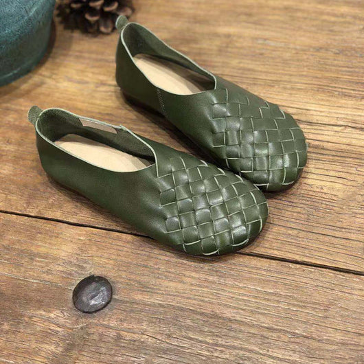 Zapatos Planos de Cuero Tejido con Punta Redonda - Estilo Retro Cómodo - Image 37