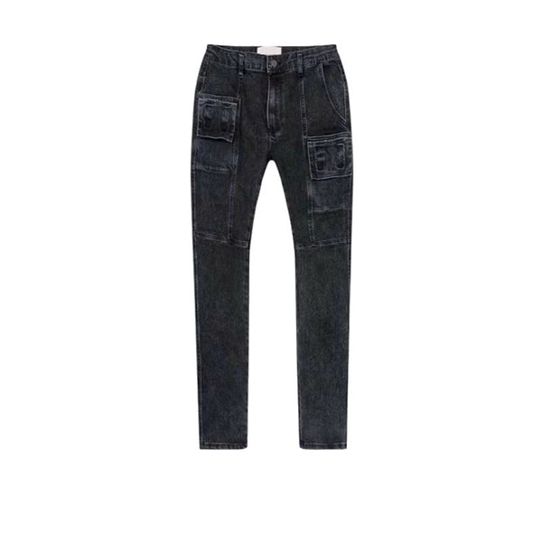 Jeans Azules con Cierre de Cremallera y Múltiples Bolsillos