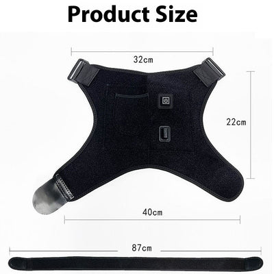Man wearing a black electric heating shoulder pad with adjustable straps for therapeutic warmth and support. - Image 6