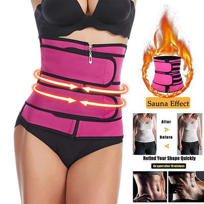 Bright blue neoprene sports slimming waist belt with black trim, a zipper, and two adjustable hook-and-loop straps. - Image 13