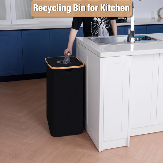 Cesta Organizadora de Bambú con Tapa Extraíble para Reciclaje