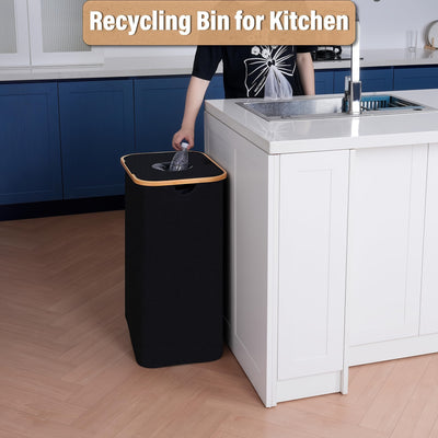 Cesta Organizadora de Bambú con Tapa Extraíble para Reciclaje