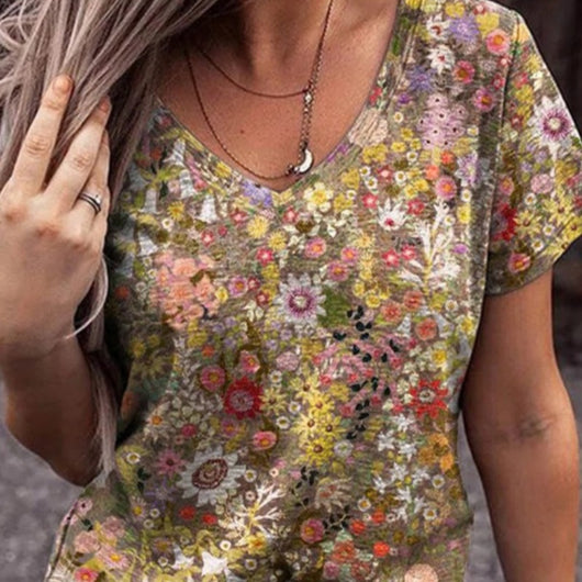 Blusa Estival Mujer con Estampado Colorido Manga Corta