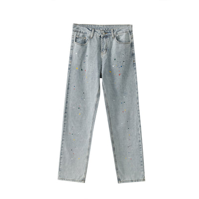 Jeans Rectos Sueltos con Efecto Paint Splash Azul - Image 8