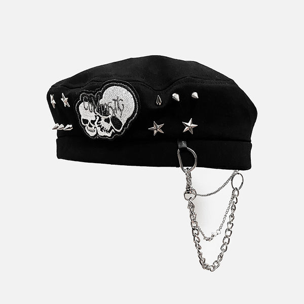 Boina Punk Rock Calavera con Cadena - Estilo Alternativo Rebel