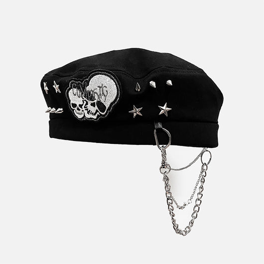 Boina Punk Rock Calavera con Cadena - Estilo Alternativo Rebel - Image 2