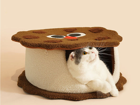 Casa Cama para Gato con Forma de Galleta - Refugio Cálido para Otoño e Invierno - Image 18