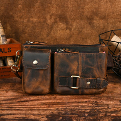 Bolsa de Pecho de Cuero Curtido al Vegetal para Hombre - Estilo Viajero