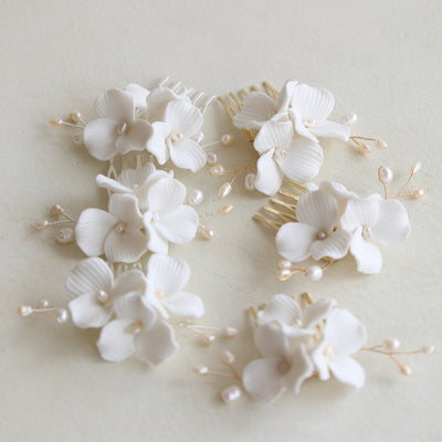 Tocado Nupcial de Flores de Cerámica Blanca Grande - Image 3