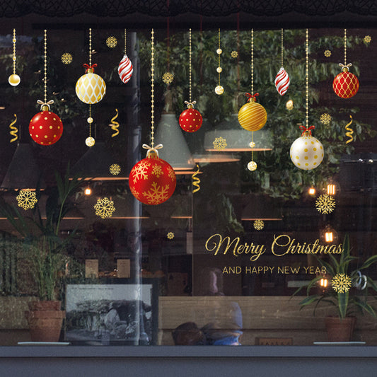 Adornos Navideños Dorados para Ventanas con Pegatinas de Esferas de Colores