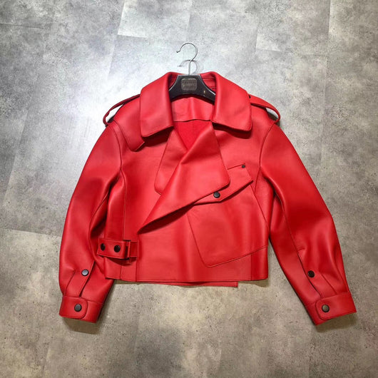 Chaqueta de Cuero Genuino para Mujer - Abrigo Corto de Piel de Oveja Holgado - Image 8