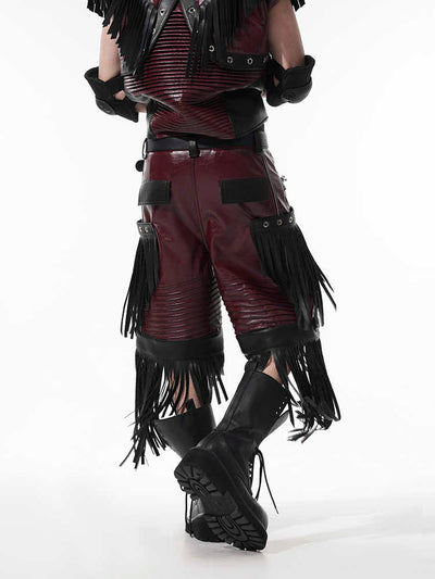 Pantalones de Cuero PU Rojo Diseño Deconstruido para Hombre - Image 6