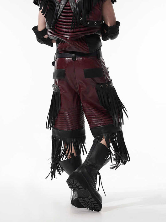 Pantalones de Cuero PU Rojo Diseño Deconstruido para Hombre - Image 6