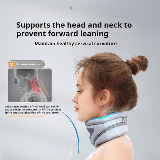 Pink bionic breathable neck guard for cervical vertebra care, designed to prevent bowing and neck leaning forward, shown with a grey storage bag. - Image 3